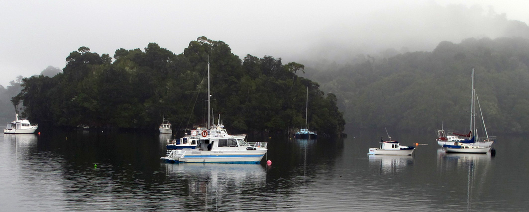 Fog over Faith, Hope & Charity Islands, Stewart Island